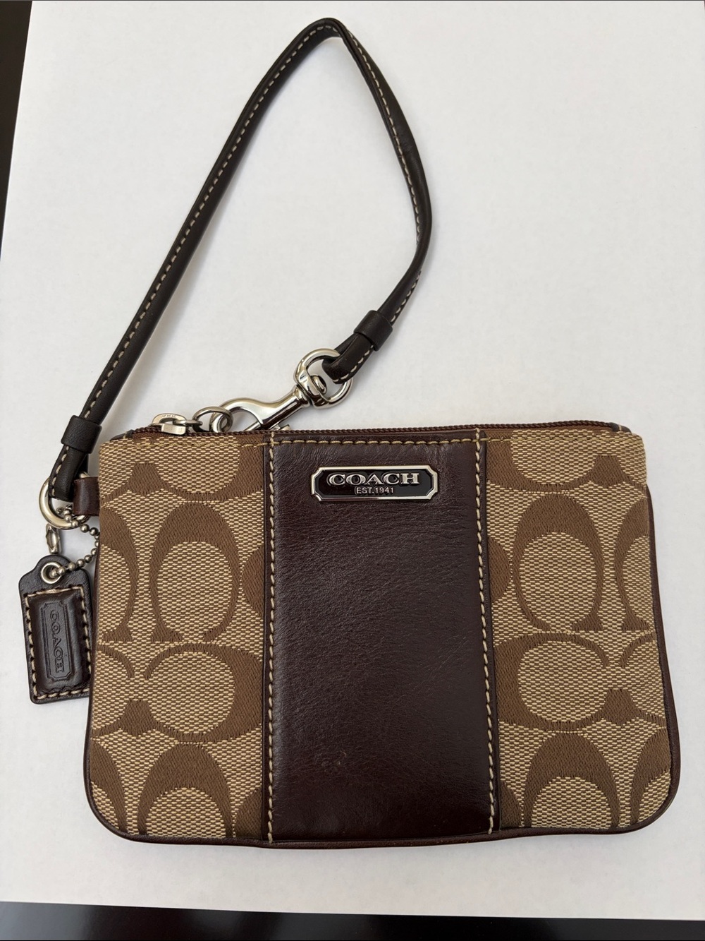 Coach Brown Signature Canvas & Leather Wristlet